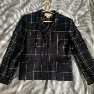 Vintage Jones New York Wool Blue and White Check Blazer